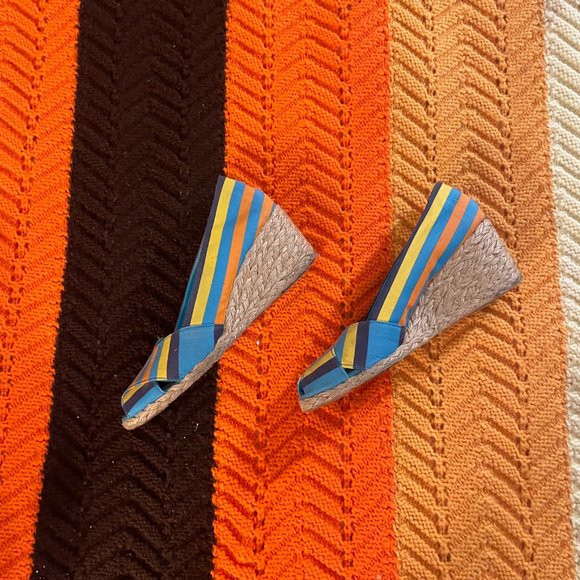 1970s style Y2K ralph lauren striped peep toe wedges! - Picture 2 of 14